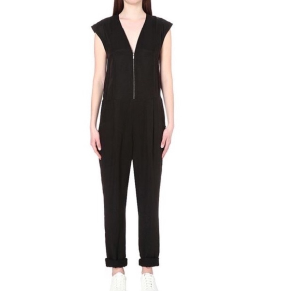 The‎ Kooples Sport black Satin Zip Jumpsuit size medium office work business